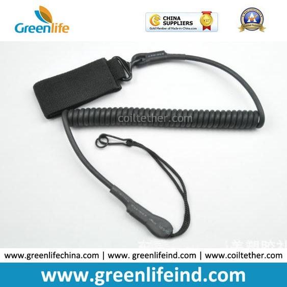Tactical Pistol Retention Coiled Wire W/Rubber Exterior Laminate Lanyard