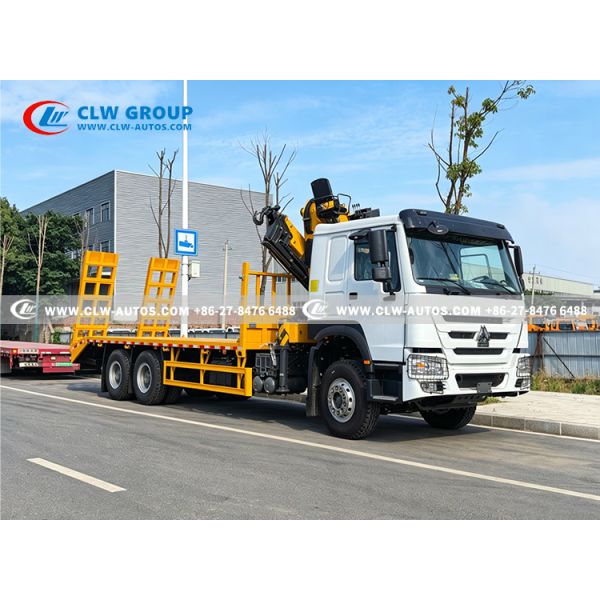 Sinotruk HOWO 6x4 Flatbed Wrecker Truck with 10 Ton Knuckle Boom Crane