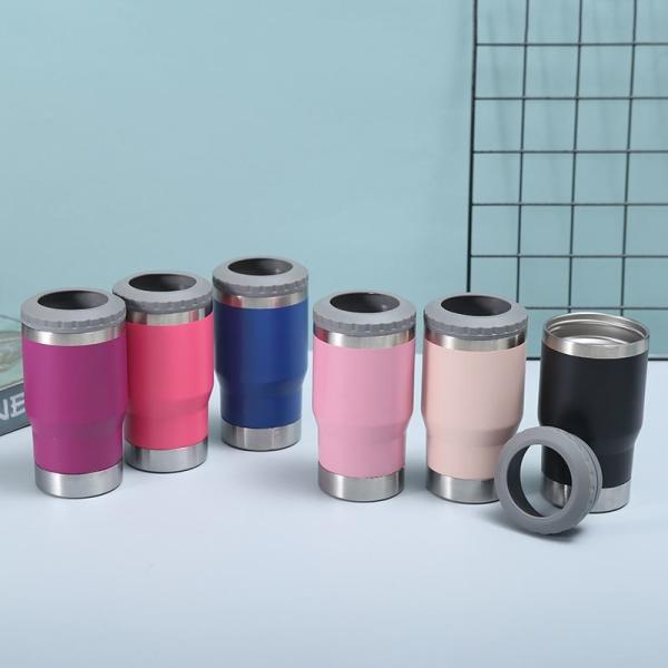 Stylish 360ml Personalized Insulated Beer Can Holder Double Wall Stainless Steel Vacuum Cup With 2 Lids 4 In 1 Design Food Grade Eco Friendly