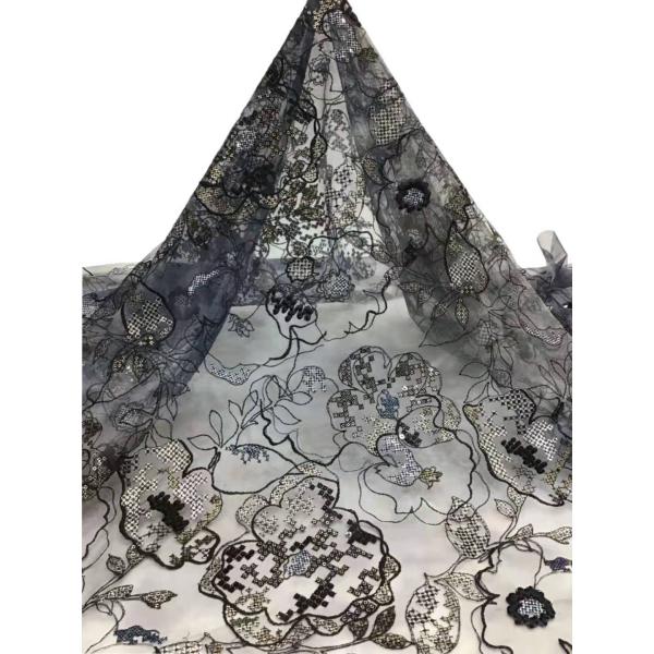 Покрашенный флористический Sequin шнурка вышил ткани платья ткани