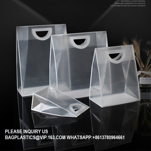 Plastic Tote Bags, Shopping Bags Gift Packaging Bags, PP Environmental Protection Frosted Transparent Bags Custom LOGO