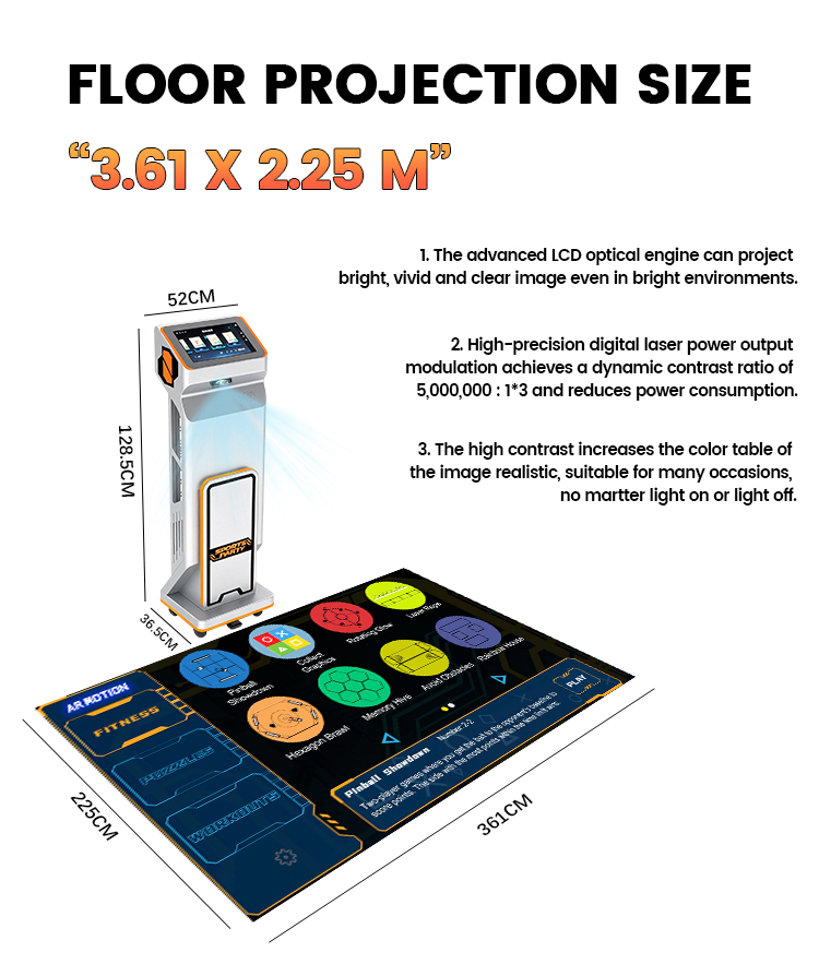 Radar Sensing Interactive Floor Projection Game Machine with Caster Wheels and 4100 Lumens Mobile Interactive Floor Projector
