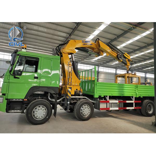 8x4 Howo Lorry Sidewall Cargo Truck Green Colour 14t Knuckle Boom Crane
