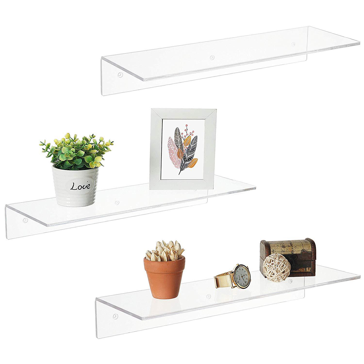 Hot Sale Transparent Square Acrylic Floating Wall Shelf Multifunction Bathroom Jewelry Home Decor Rack with Screws