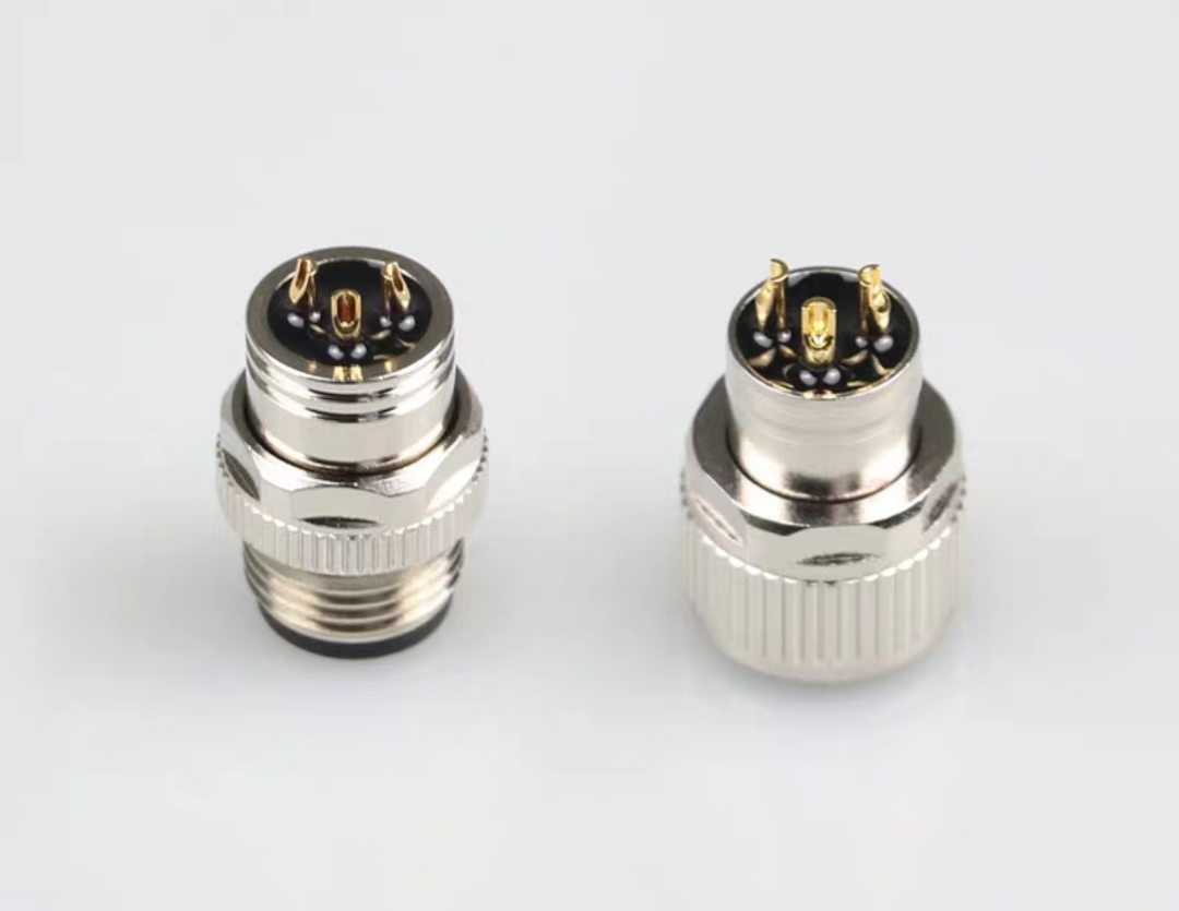 M12 connector, integral non-detachable, shielded, solder-type, waterproof male and female, 4-pin, 5-pin, 8-pin, 12-pin