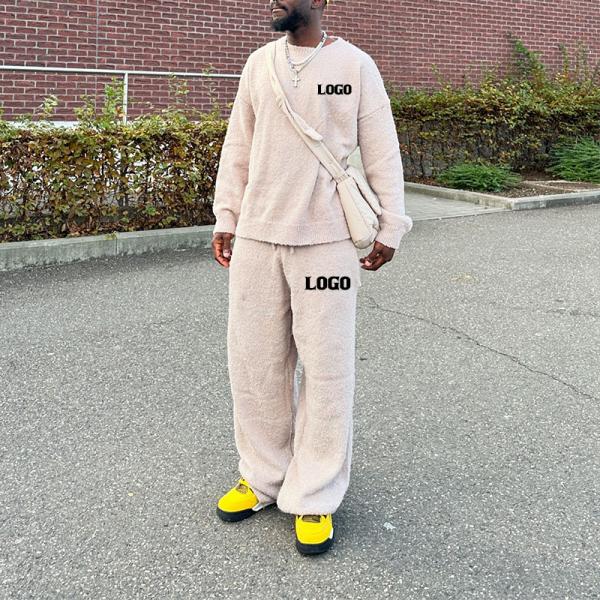Fabricantes de ropa juego de joggers de invierno mohair caluroso sudadera y saco de pantalones de deporte apilados juego de trajes de deporte para hombres logotipo personalizado