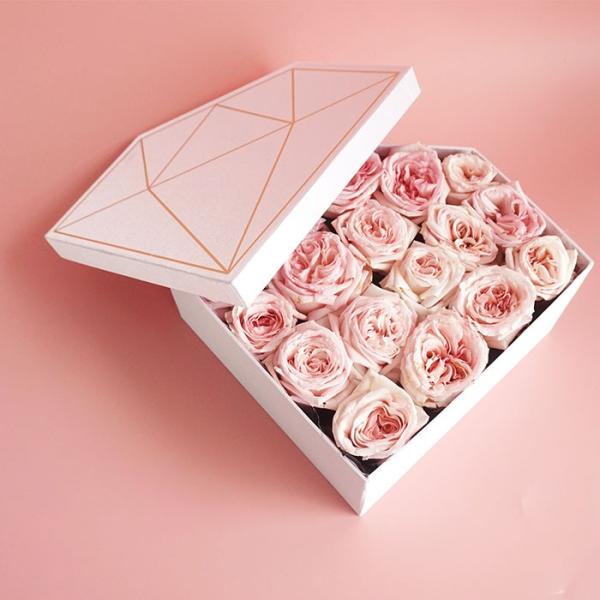 UV Coating Printing Large Flower Box Pink Pentagon Cardboard Rose Gift Box