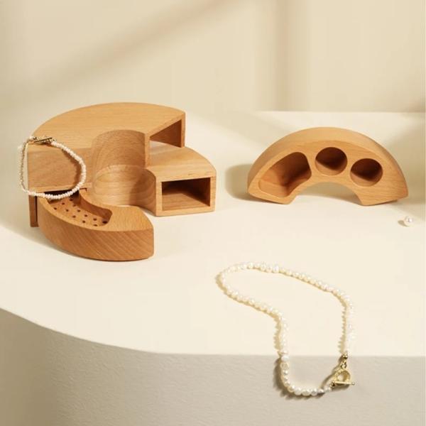 Personalized Jewelry Box Rotating Jewelry organizer Wooden Earrings Holder Unique Round Jewelry Case Gift for Her Annersay