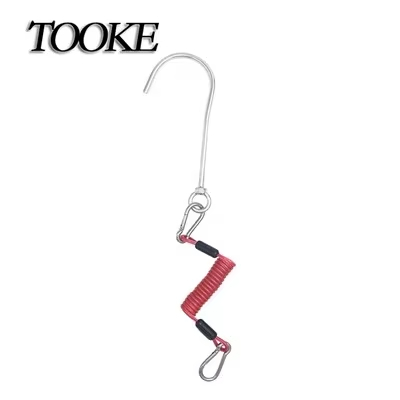 Anti Slip Diving Accessories Stainless Steel Single Reef Hook With Spring Coiled Lanyard