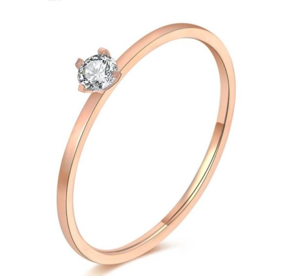 Fashion Jewelry Diamond Wedding  Rings Stainless Steel Diamond Ladies Ring 24K Rose Golden Ring