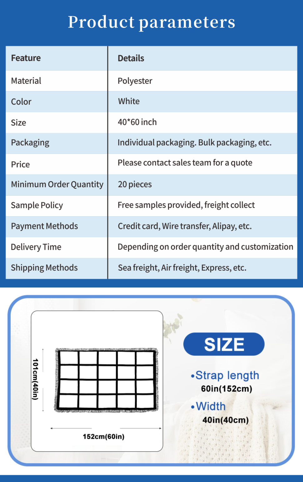 40*60inch Personalized Velvet Throw Blanket 20-Panel Sublimation Blanket Blanks Knitted Plain Printed US Warehouse Available