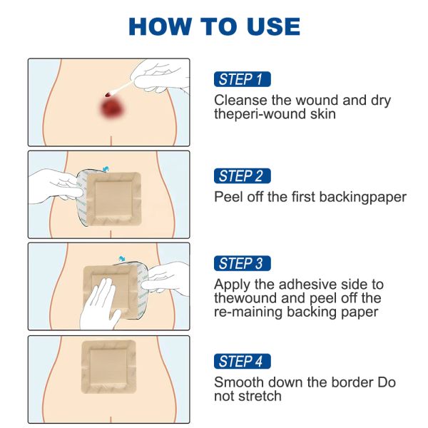 Self Adhesive Silicone Foam Dressing With Border Wound Bandage Pad 12.5x12.5cm
