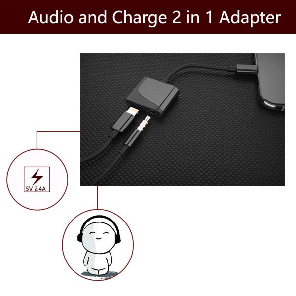 Black Iphone 7 Dual Headphone Adapter Lightning Charge For 8 Pin Devices