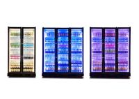 Verticale tricolore de lumière du refroidisseur LED d'affichage de boisson de 3 portes briller le réfrigérateur noir de boissons