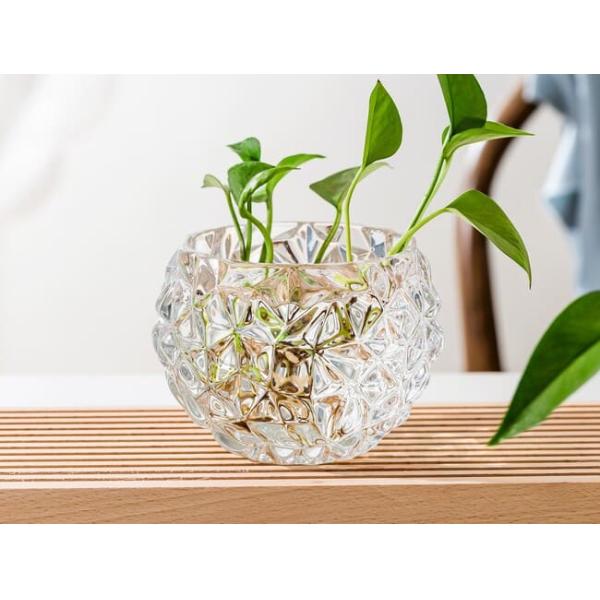 8.8cm Tall Pressed Home Decoration Glass Bubble Ball Vase Diamond Pattern