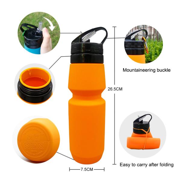 750ml Anti-corrosion Coated Silicone Water Bottle for Travel and Sports Customizable