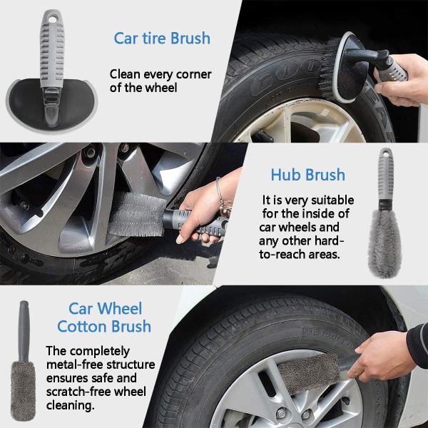 12pcs Car Cleaning Brush Set Wash Cleaning Tire Brush Set Gloves 22cm