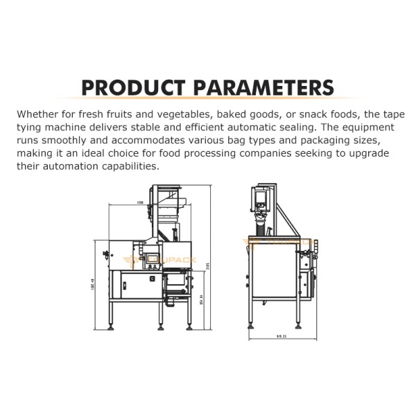 Automatic Bag Closing Machine for Fresh Fruit and Vegetable Packaging with Adhesive Tape or Plastic Clip Closure System