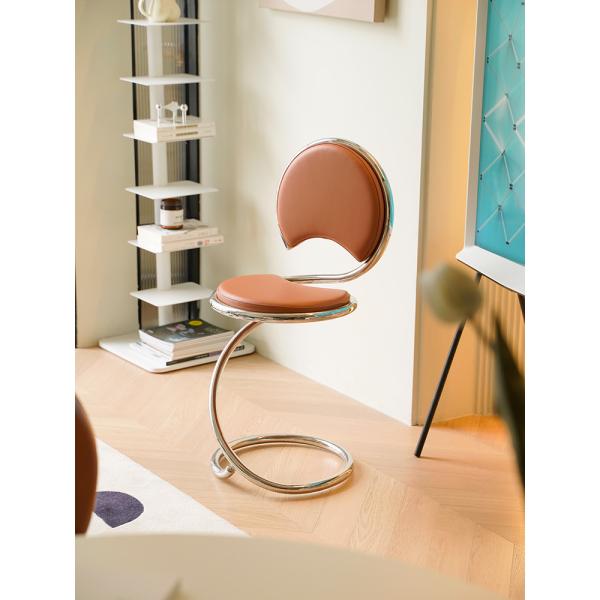 Stainless Steel Frame Leather Dining Chair Nordic Minimalist Creative