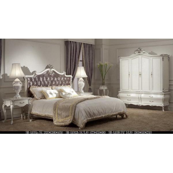 Italian Style Luxury European Bedroom Furniture Set Hand Carved Velvet Royal Double Bed