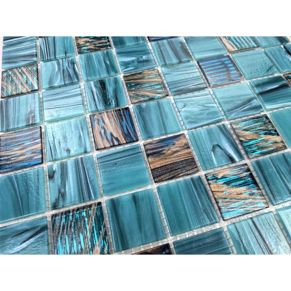 Mosaïques de piscine en verre pour mur intérieur 304x304mm, résistantes à l'usure, bleues, pour salon et projet