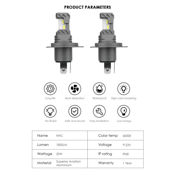 NHC 1/1 With Halogen 60W 6000LM 9005/9006/9012/H1/H4/H7/H8 LED Headlight Bulb