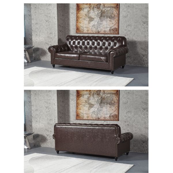 Nidea #8899 High Quality Traditional Retro European Chesterfield Genuine Leather Square Living Room Sofa Set with Sponge Filling