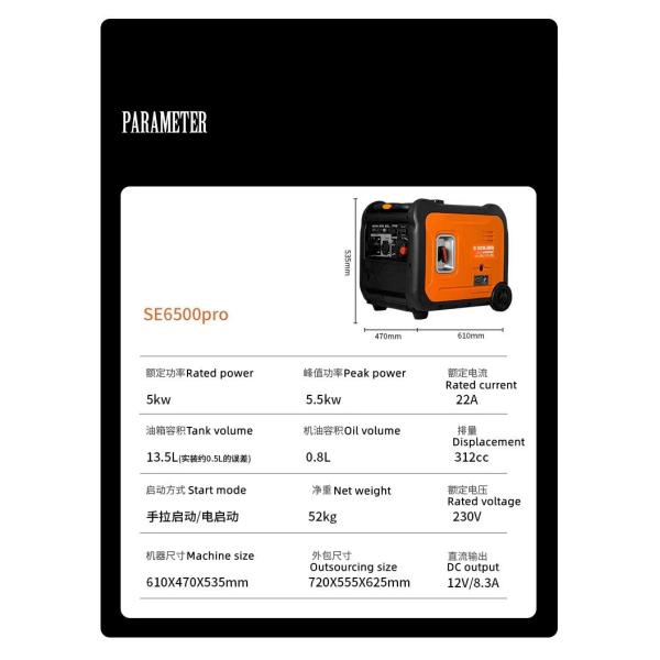 SE6500pro Standard 220V Domestic Silent Gasoline Generator with Silent Operation