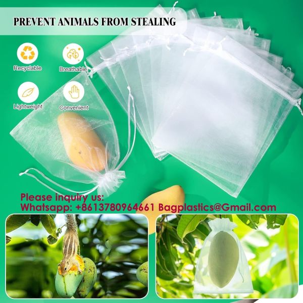 Garden Fruit Protection with Drawstring Reusable Netting Mesh Bags Fruit Netting Bags Fruit Trees Fruit Cover Mesh Bag With Drawstring, Netting Barrier Bags Grapes Mango Fruit Trees Veggies Garden