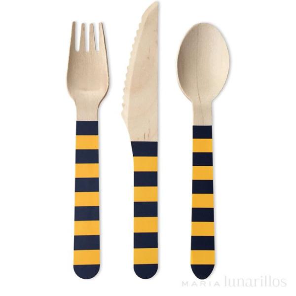 Biodegradable Disposable Ebra Pattern Candy Strip Dyeing Wooden Cutlery For Picnics