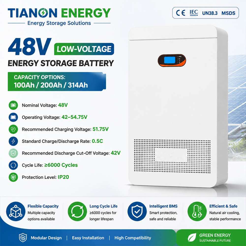 48V 200Ah 9.6kWh LiFePO4 Lithium Battery Energy Storage System Low Voltage ≥6000
