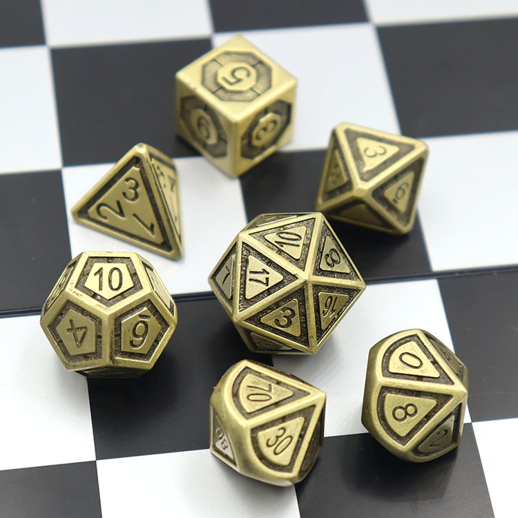 Zinc Alloy Metal Dice Set with Customized Color and Square Corners for DND RPG Tabletop Games