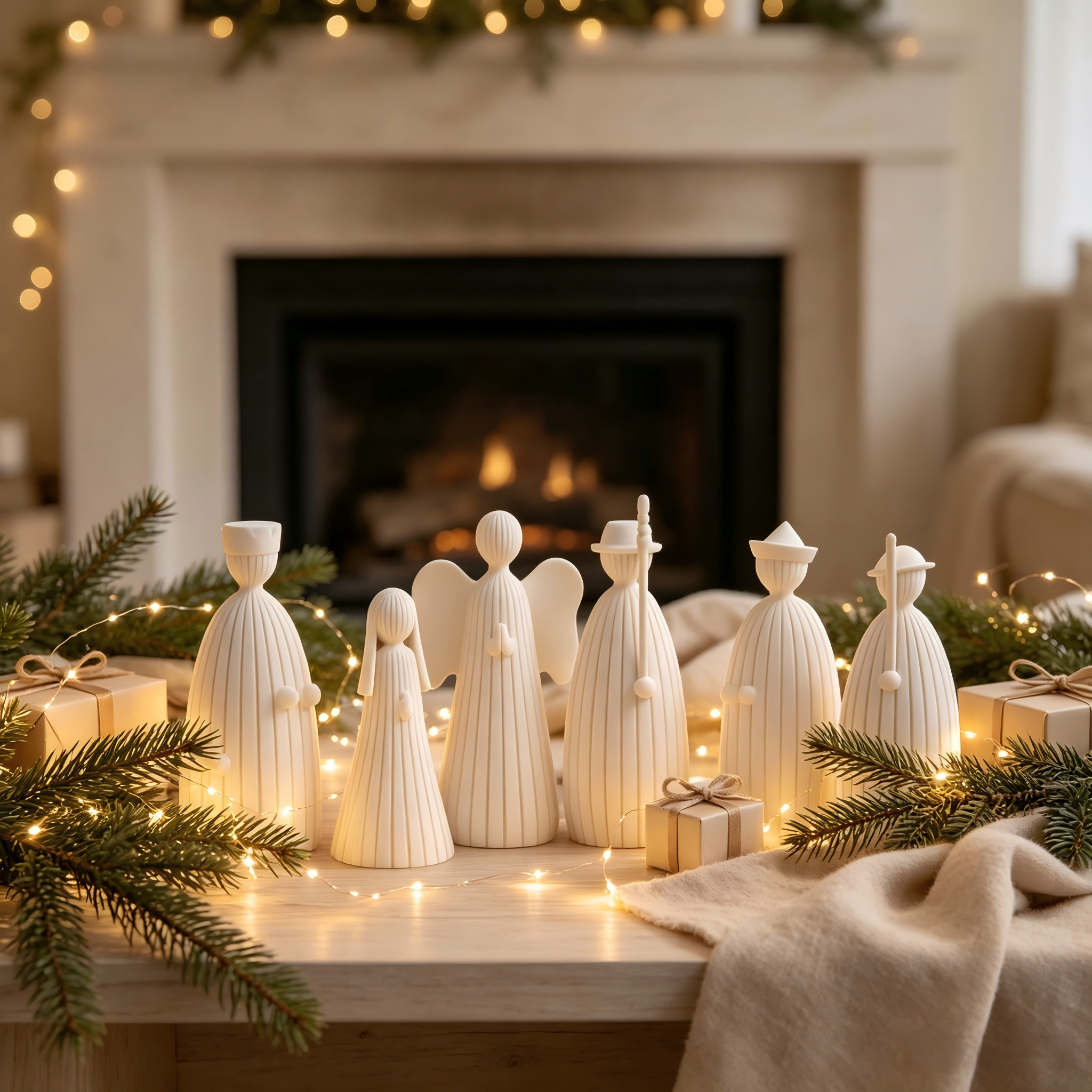 Minimalist 3D Printed Holiday Decoration Styling Xmas Nativity Textured Figurine Set