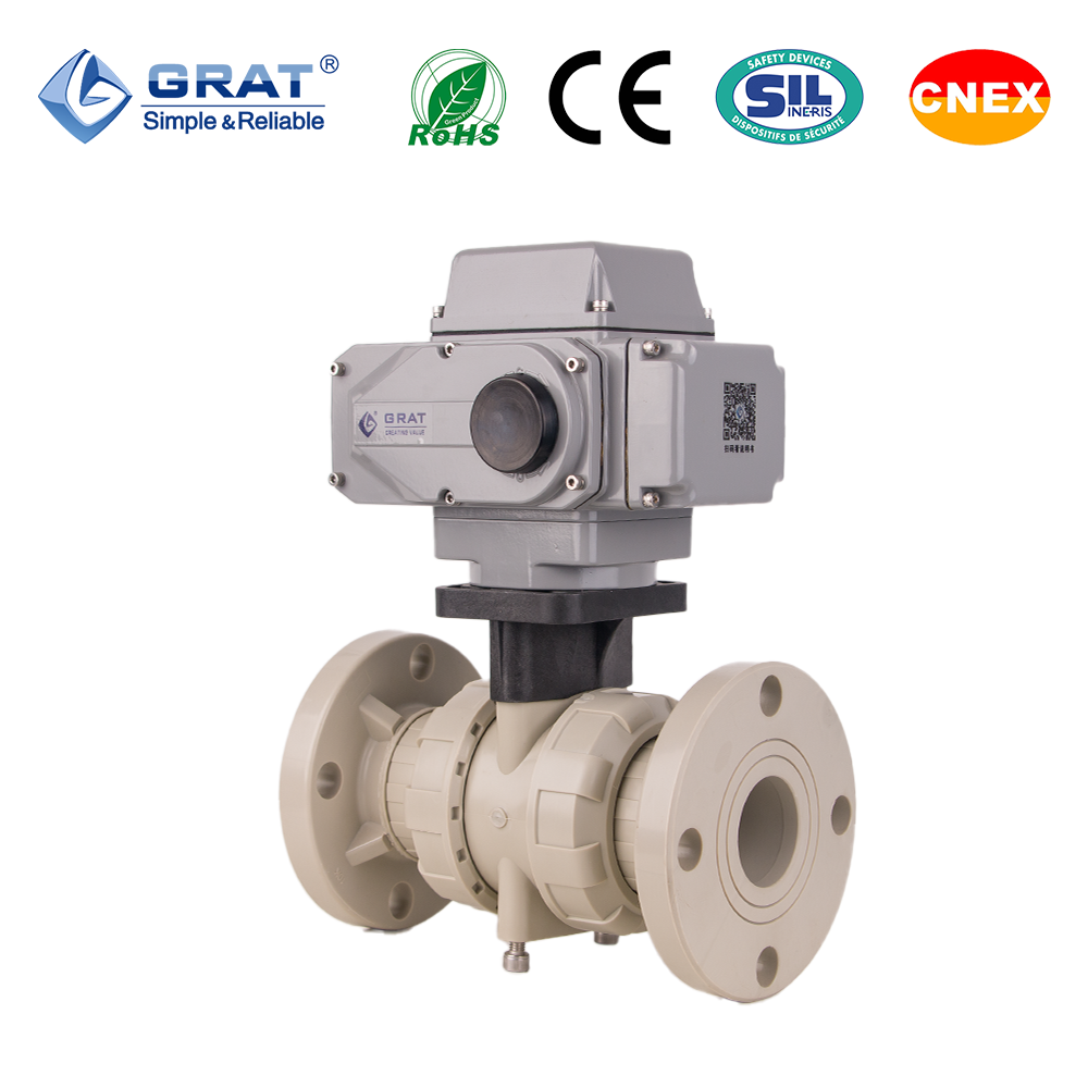 Plastic Flange Ball Valve UPVC CPVC PVC with IP67 Motorized Actuator 4-20mA 0-10V for corrosive chemical liquor and lightweight pipeline