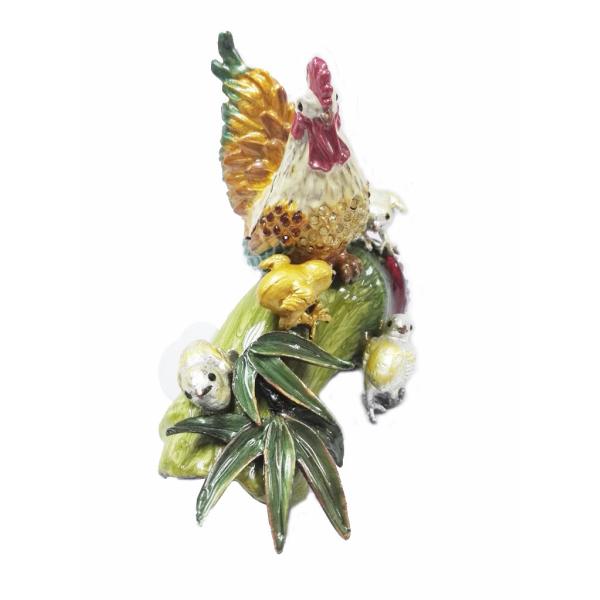 Hot sale antique rooster cock animal shape metal hand painted decortive jewelry box