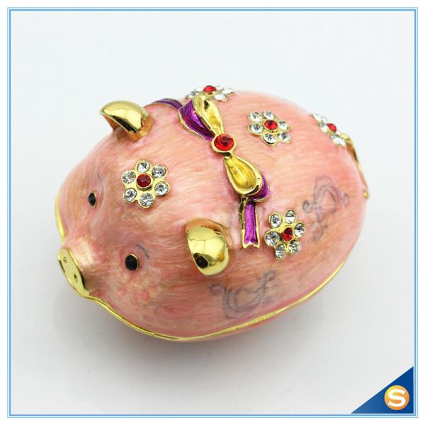 Lovely Crystal pig Shape Trinket box animal metal Trinket box with Flower Shape diamond for decoration SCJ241-1