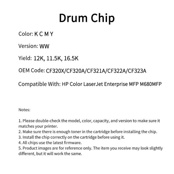 HP653A Compatible Toner Cartridge Chip For LaserJet Enterprise MFP M680MFP CF320A CF321A CF322A CF323A