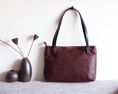 LH-63-5 Red Leather Tote Bag Panelled Womens Leather Handbags