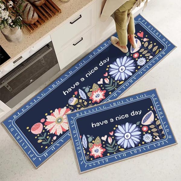 Plant Flower Printing Kitchen Floor Mats Non Slip 40*60mm Rectangle
