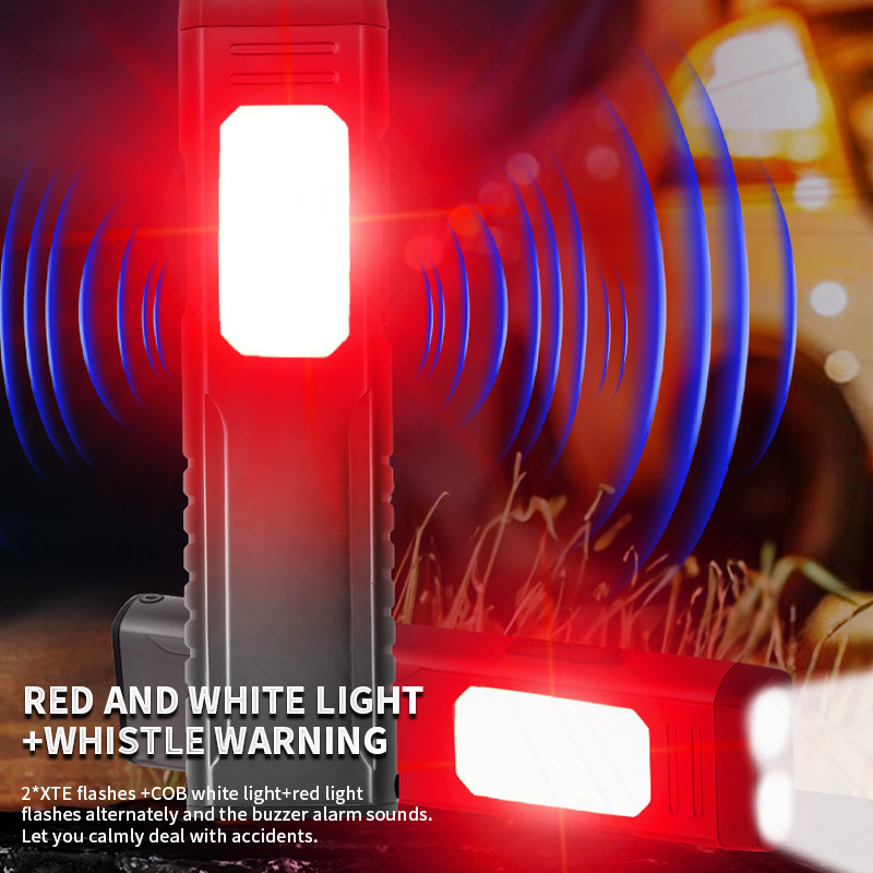 Ultra-thin Flashlight with Buzzer, USB Rechargeable Working Lamp, Magnetic Attachment, COB LED Portable EDC Flashlight