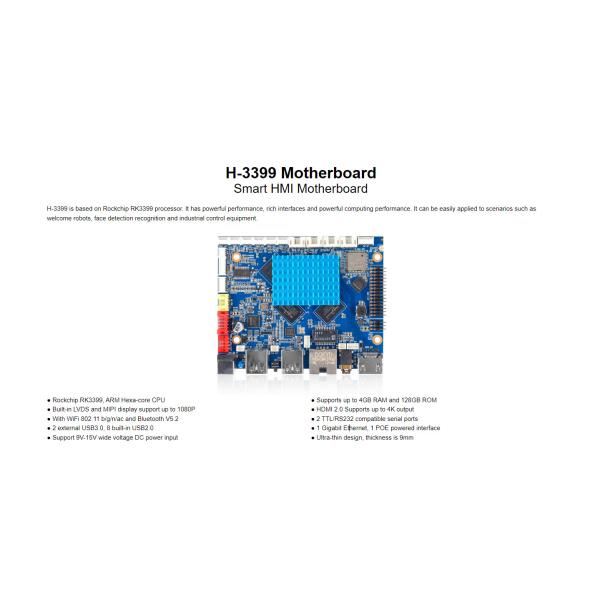 H-3399 Smart HMI Motherboard Quad Core Mali-T860 Стандартный 16 ГБ EMMC 2 внешний USB3.0