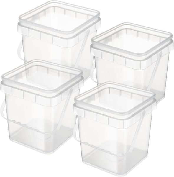 Clear Plastic Container With Lid Ice Cream Bucket Food Storage Container Freezer Storage Bucket Square Plastic Pails With Handle For Home Kitchen