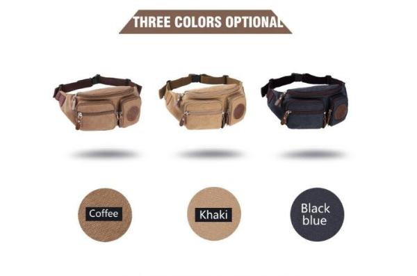 Mens Three Pockets Canvas Waterproof Fanny Pack Waist Bags With Adjustable Strap