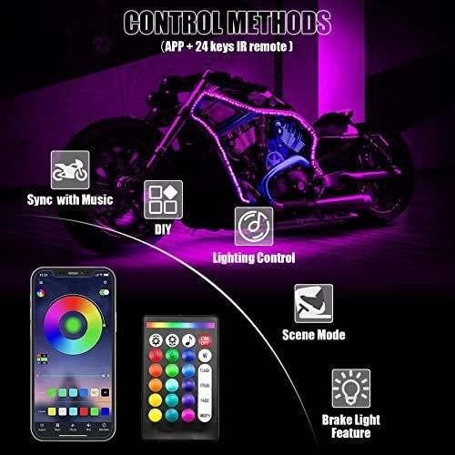 Smart LED Música Sincronização Luzes de mudança de cor Motocicleta Kit de Luz RGB APP Controle remoto 12V