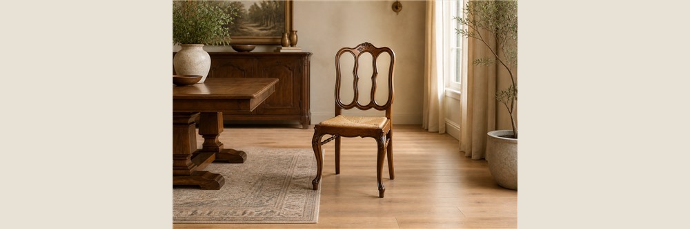 Carved Triple-Loop Rush Seat Dining Chair CYC-066
