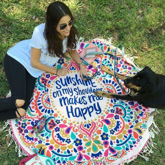 New Beach Cover Up Round Tassel Cotton Pareo Beach Coverup Beach Mat Shawl Yoga Mat Letter Sarong Cloak Bathing Suit