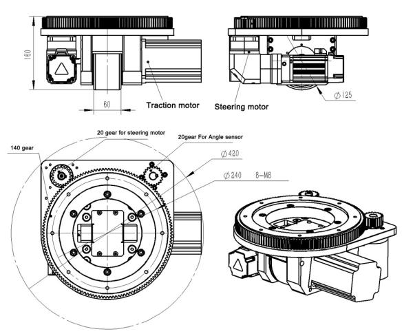 1000kg Agv Direct Drive Steering Wheel With Dc Brushless Motor Driver