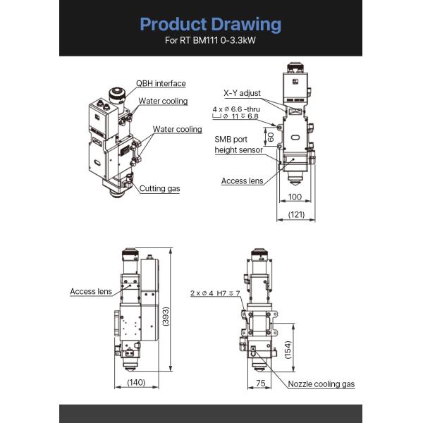 Stable 3300W Fiber Laser Cutter Head , Multifunctional Laser Cutting Spare Parts