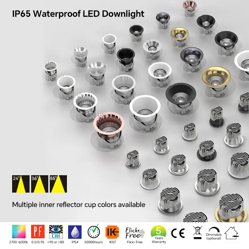 Compact High Reflector LED Down Light, IP65 Wet Ceiling Light Supporting Triac,0-10V,Dali-2,Dali Dt6,Dali Dt8 Dimming, Low Ugr Anti-Fog Light for Commercial Use