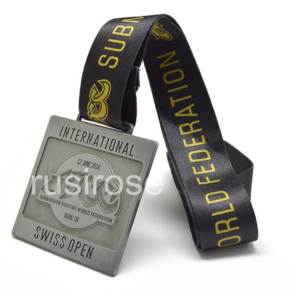 Plating ancient silver medal with black ribbon, low price promotion medal of honor, welcome advice
